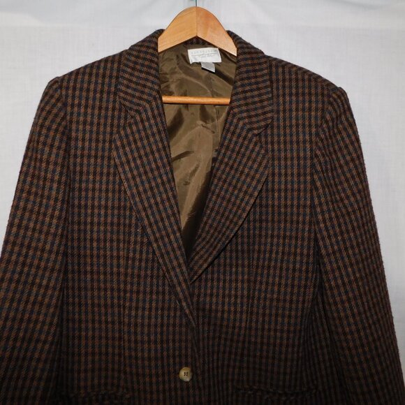 Vintage Van Heusen For Her Womens M Brown Black Check Single Breast Blazer - Picture 7 of 11
